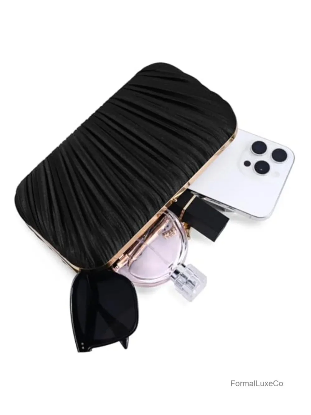 Woven Clutch Evening Bag with Chain, PU Leather, Trendy Dressy Purse